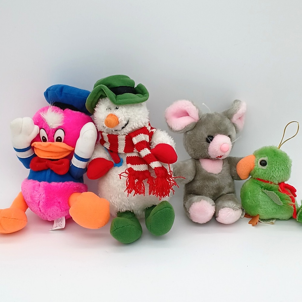 Lot of 4 1980's Vintage Plush - Gund Whitey, Brechner Bird, Acme Duck, Mouse